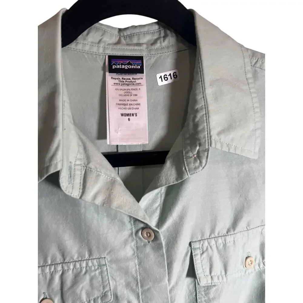 Patagonia Women's 6 Soft River Rock Green Long-Sleeve Self-Guided Sun Shirt